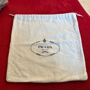 EUC, AUTHENTIC, CREAM COLORED PRADA DUST COVER. WHITE DRAWSTRING PULL CLOSURE